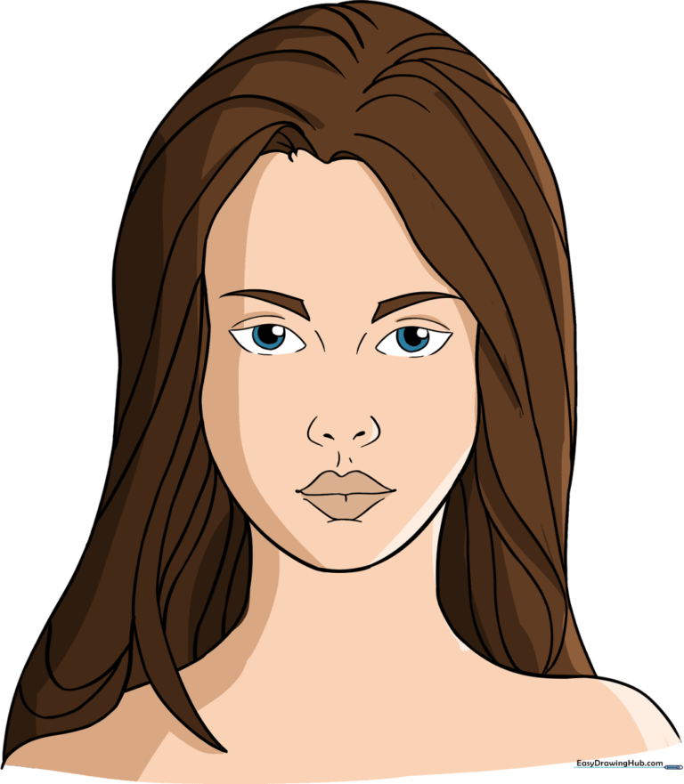 A finished, artistically rendered portrait of a woman's face, showcasing the final result of the tutorial.