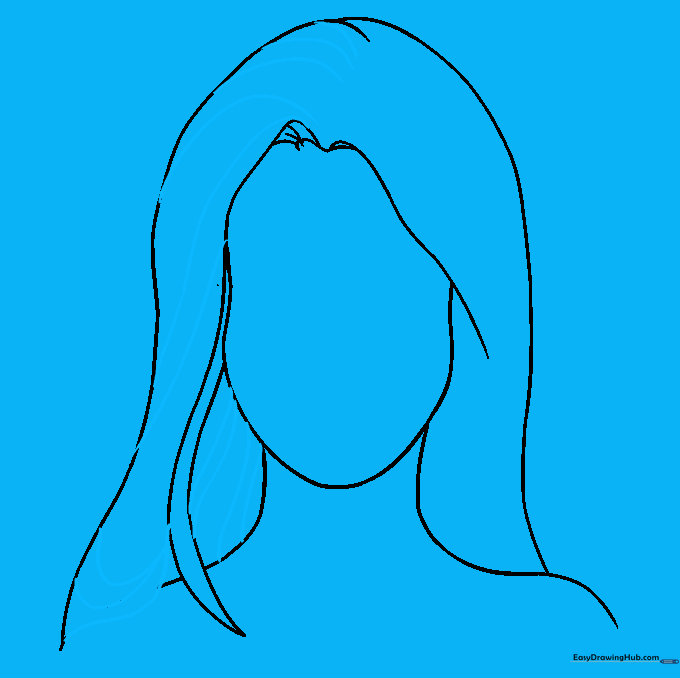 Hair texture lines drawn from the center part to the outer edges.