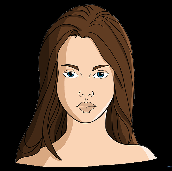 Finished, colored portrait of a woman's face.