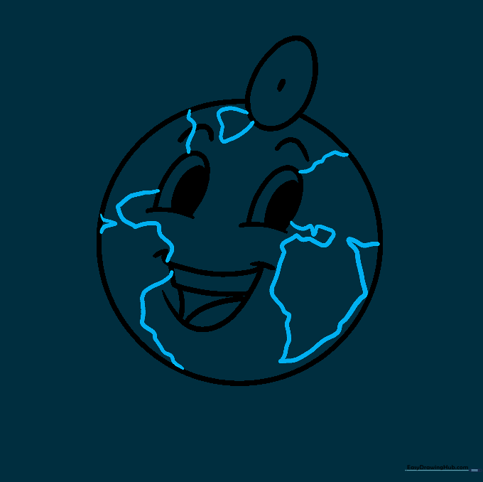 The Earth character now features outlines of continents on its surface.