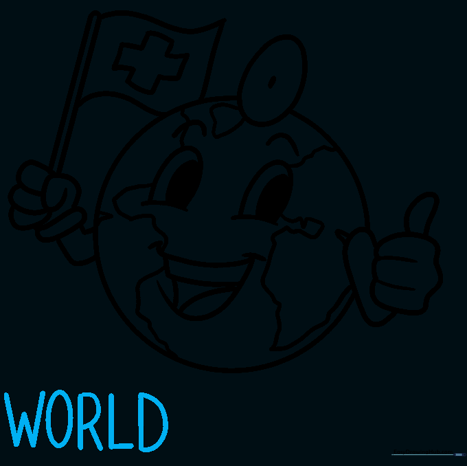 The word 'WORLD' is written in block letters below the character.