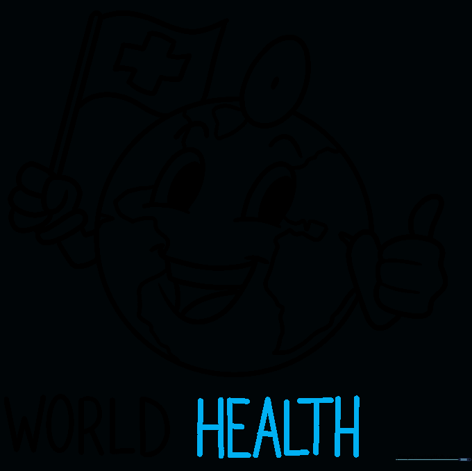 The word 'HEALTH' is added below the word 'WORLD'.