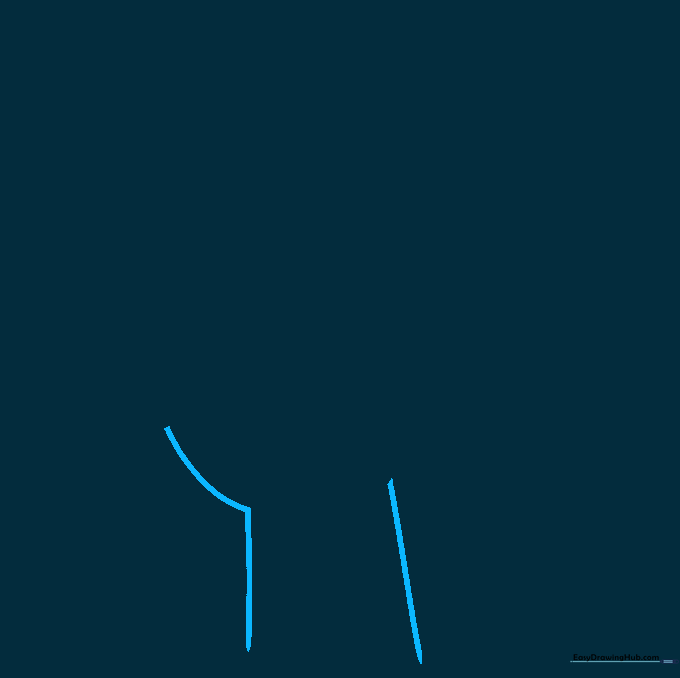 A pencil sketch showing the initial parallel lines for a forearm and the start of a curved wrist outline.
