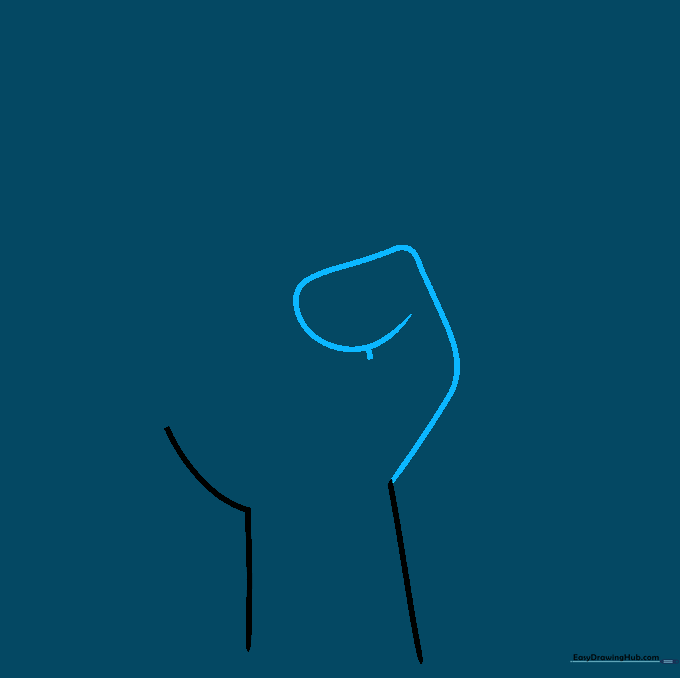 Drawing the thumb with an L-shaped knuckle and a rounded fingertip.