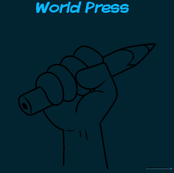 Writing the words World Press at the top of the drawing.