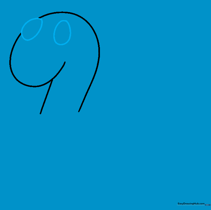 Two circular eye shapes drawn on the worm's head with overlapping lines erased.