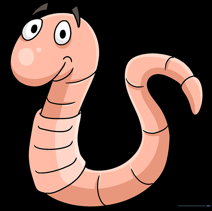 The completed worm drawing filled with tan and brown colors.