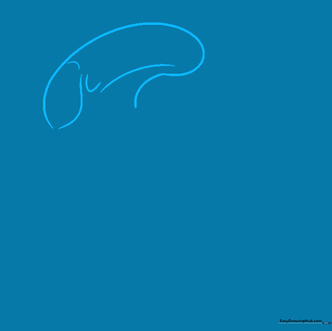 Pencil sketch of an elongated, curved Xenomorph head shape on a white background.