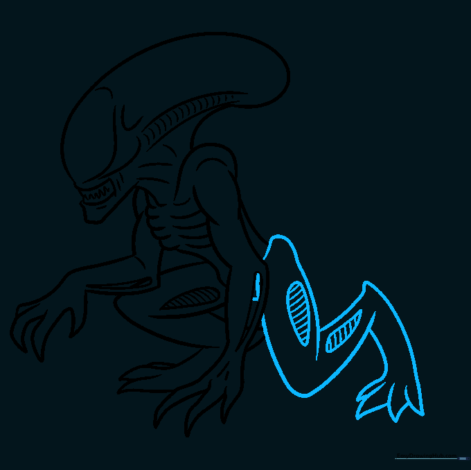 Adding the second leg to the Xenomorph sketch to complete the crouching stance.