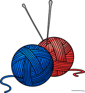 A colorful, finished illustration of two yarn balls with knitting needles, perfect for a craft-themed art project.