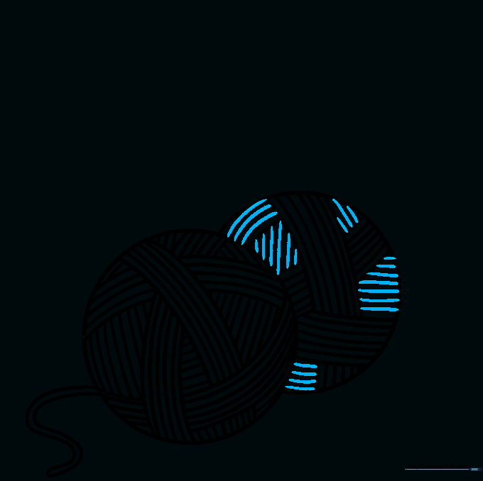 Refining the texture of the second yarn ball with additional parallel lines.