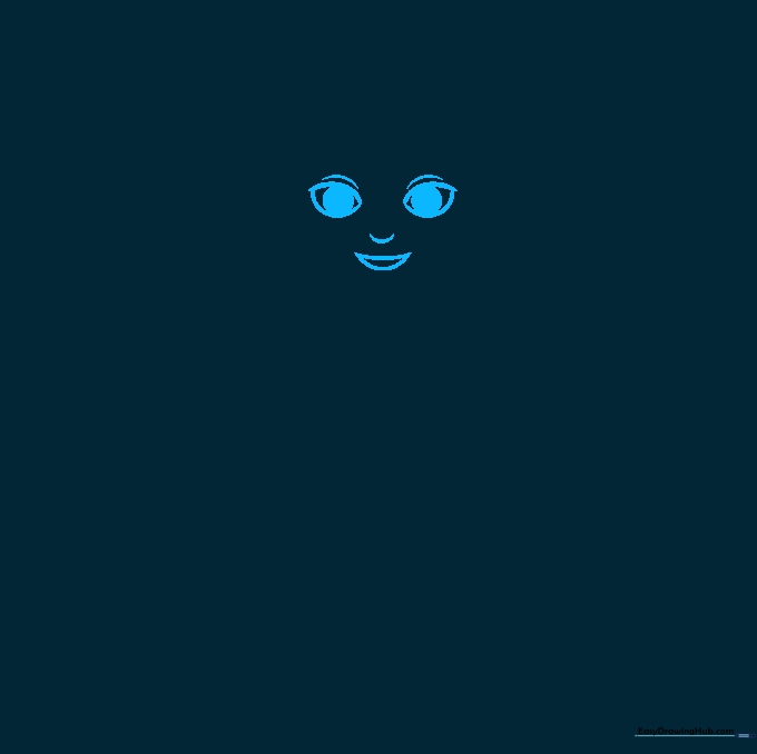 Close up of cartoon girl face with almond eyes and smiling mouth