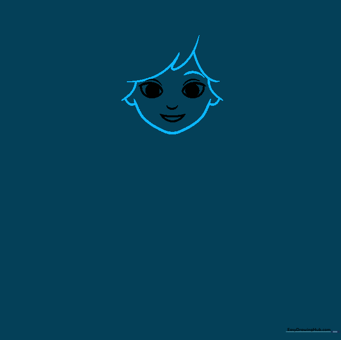 Cartoon girl head outline with hair and chin details