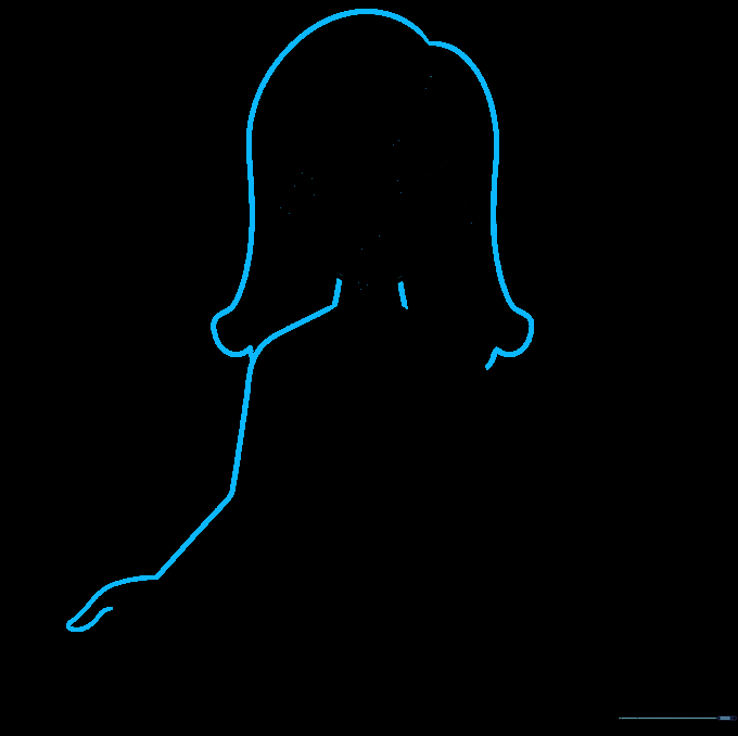 Neck and first arm outline for yoga pose drawing