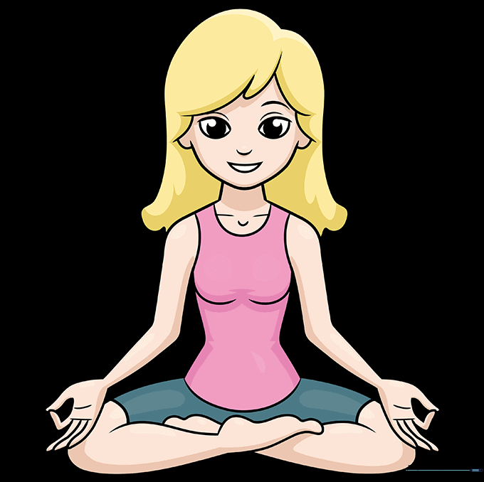 Fully colored cartoon girl in a yoga pose