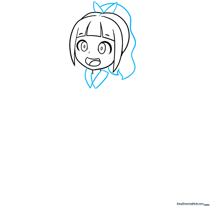 Anime girl sketch featuring a hairbow, ponytail, and dress collar.