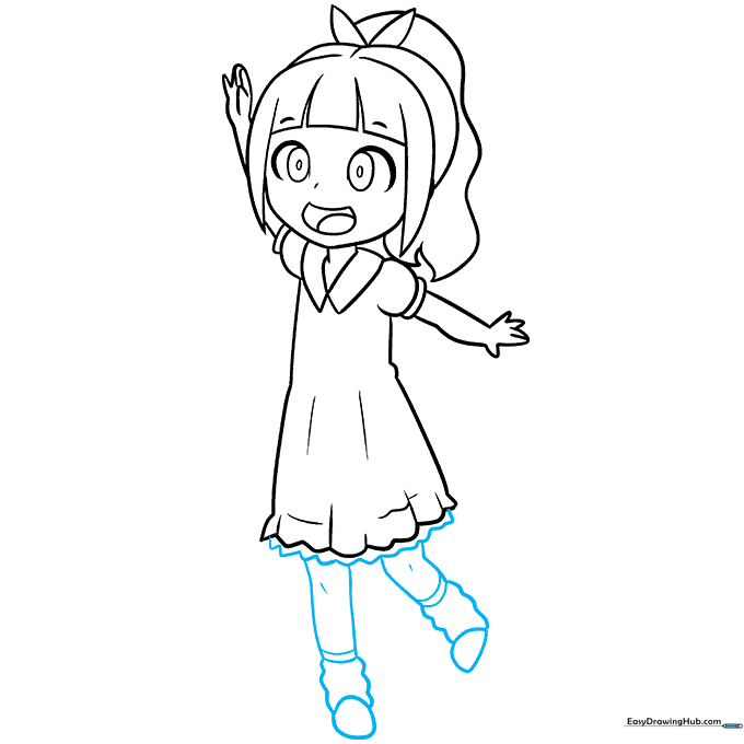 Anime girl sketch showing legs, socks, and shoes.
