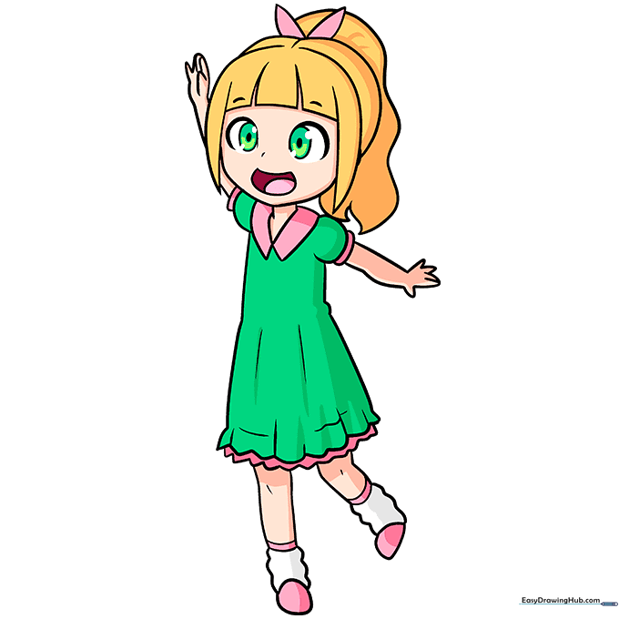 Finished, colored illustration of the young anime girl character.