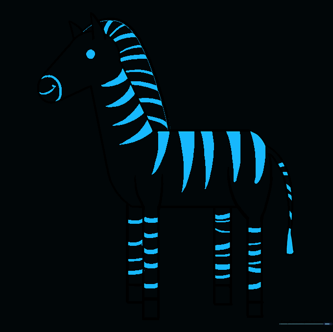 The zebra now features iconic black stripes across its body and a friendly facial expression.