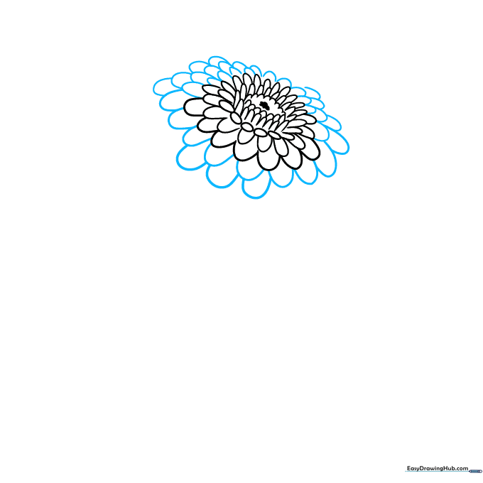 Expanding the petal cluster with additional layers to create a full, blooming flower shape.