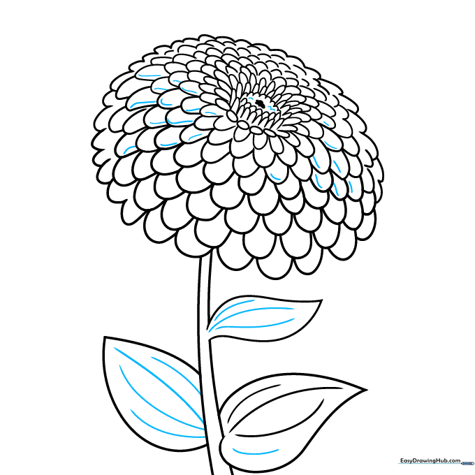 Adding final texture lines to the leaves and petals to complete the drawing.