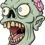 Colorful cartoon zombie face illustration, perfect for Halloween art projects.