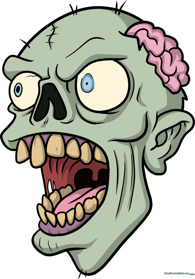 Colorful cartoon zombie face illustration, perfect for Halloween art projects.