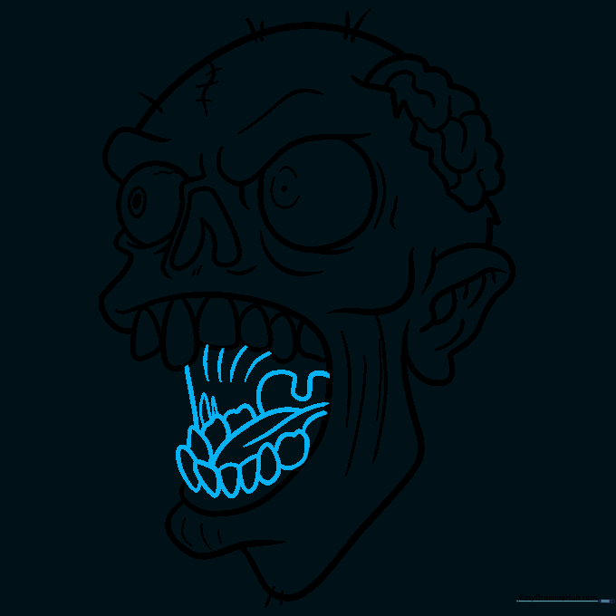 Completing the mouth with bottom teeth and a tongue.