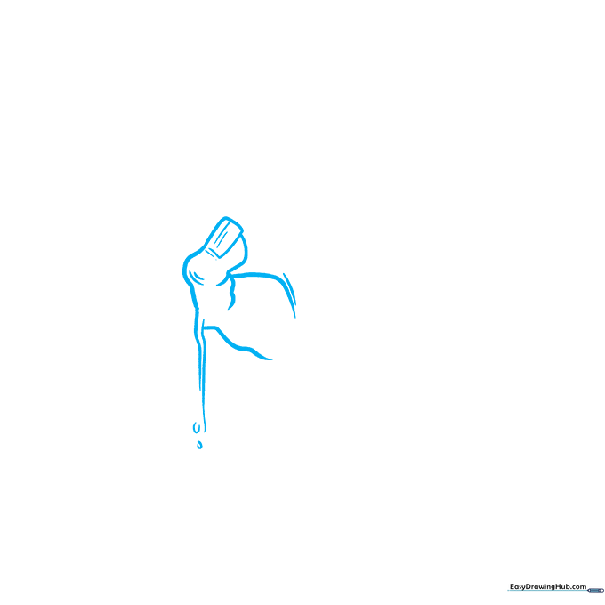 Pencil sketch showing the initial construction of a zombie finger with a rectangular nail and wavy base lines.
