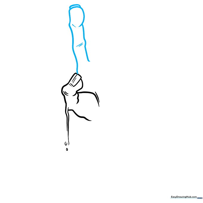 Drawing the second finger of the zombie hand with added knuckle detail and texture lines.