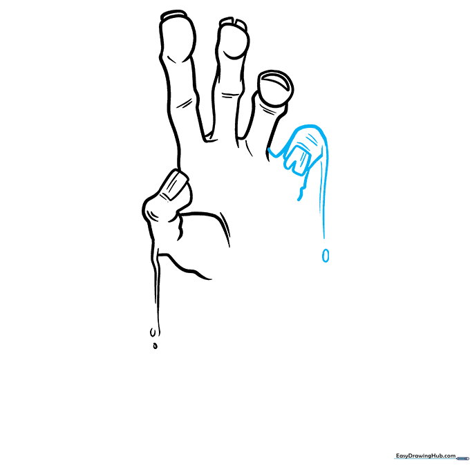 Sketching the palm area of the zombie hand with a triangular cutout to represent a wound.