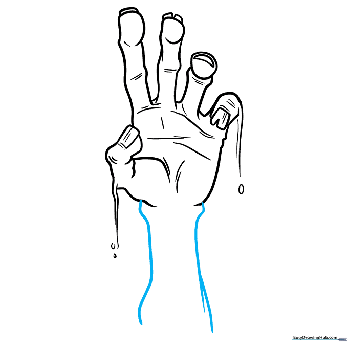 Adding the wrist and forearm to the zombie hand drawing.