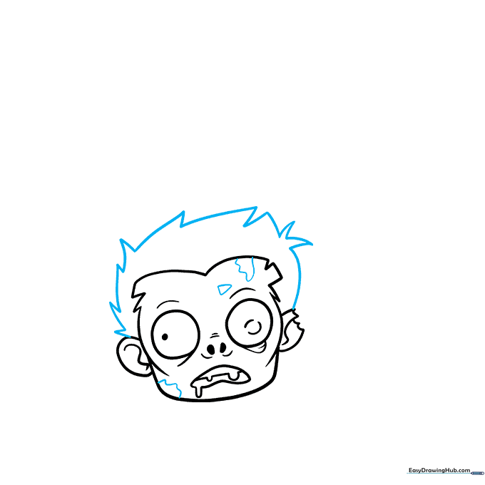 Adding irregular shapes to the zombie's face to simulate a rotted, undead skin texture.