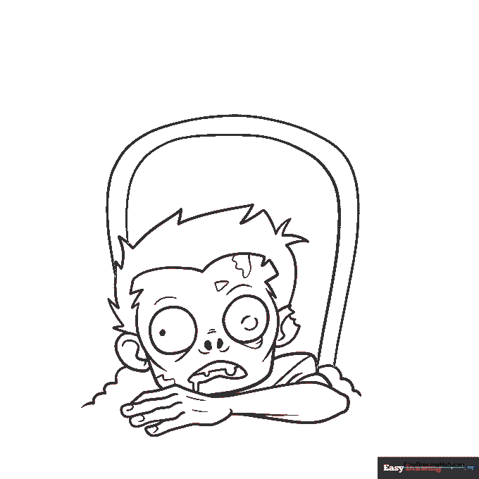 Adding a large arched tombstone shape behind the zombie character.