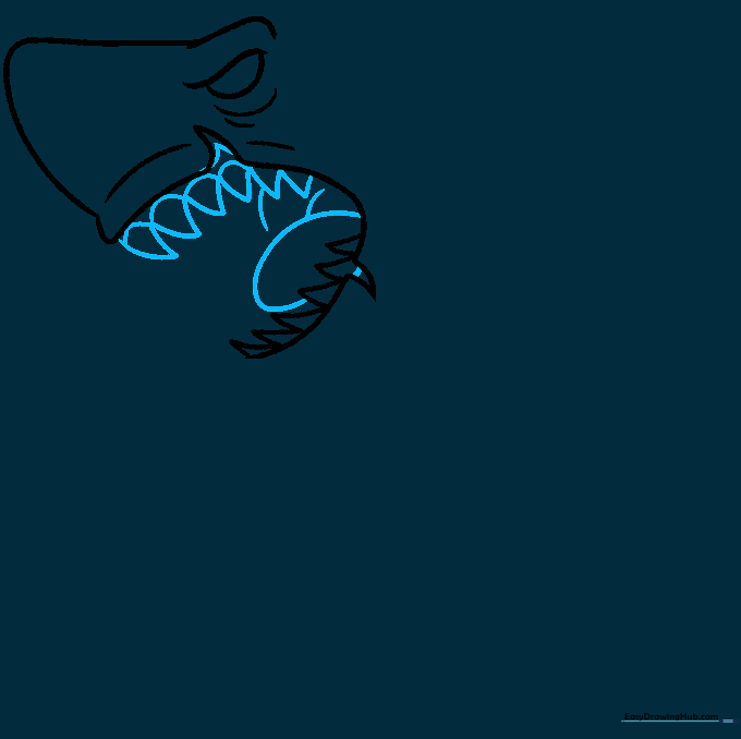 Detailing the upper jaw with additional teeth and a central tongue oval.