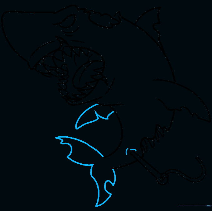 Adding detail to the shark's tail and side fins.