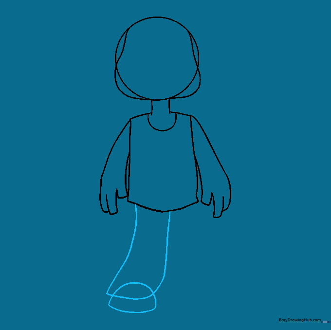 Drawing the first leg and shoe of the zombie.