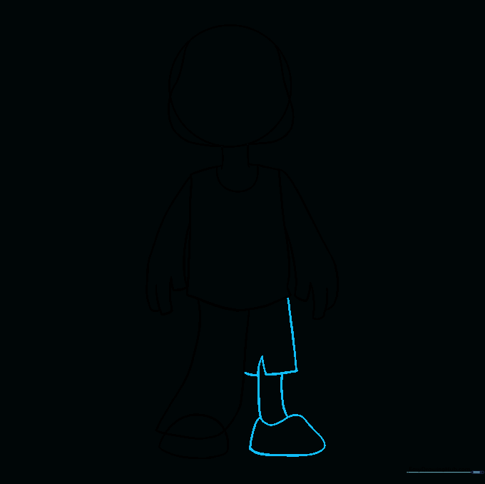 Drawing a second leg with a torn pant detail.
