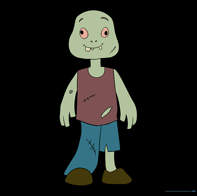 A fully colored, finished cartoon zombie drawing.