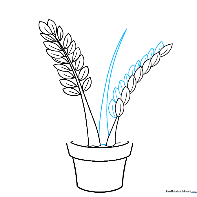 Adding a third stem and layering leaves to create depth in the drawing.