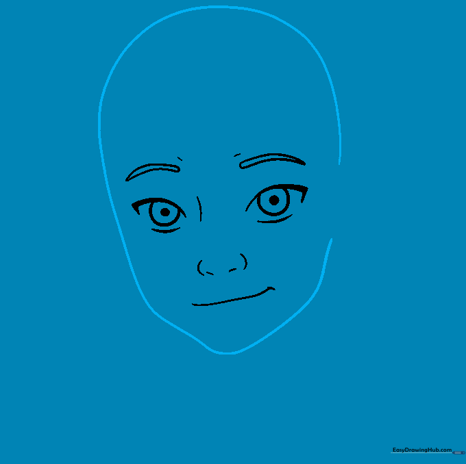Outline of Aang's head shape showing the chin and cheek contours.