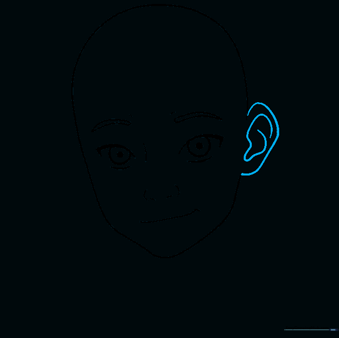Detailed sketch of Aang's left ear with inner cartilage lines.