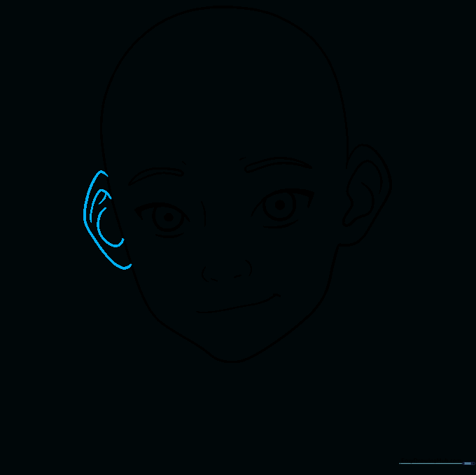 Sketch showing both ears added to the side of Aang's head.