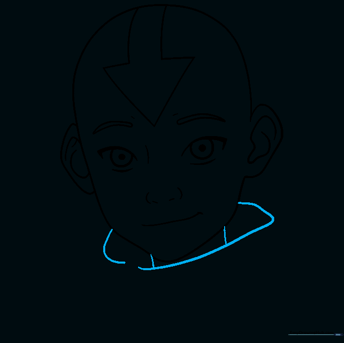Sketch of Aang's neck and the top of his monk garment collar.
