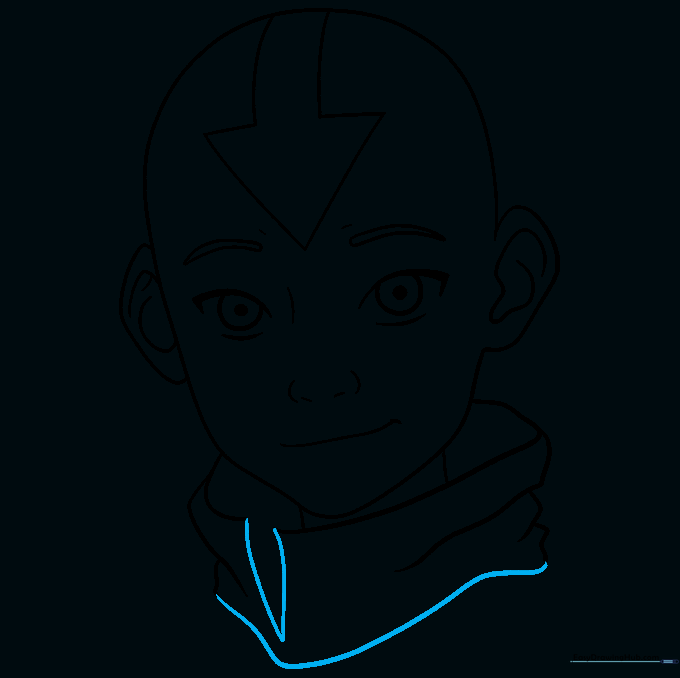 Completed line art of Aang's head and collar area.