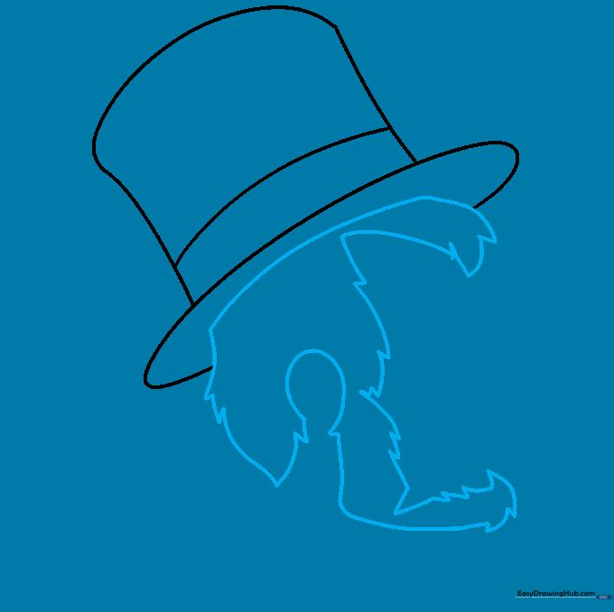 Outlining Lincoln's hair and beard using jagged, textured lines.
