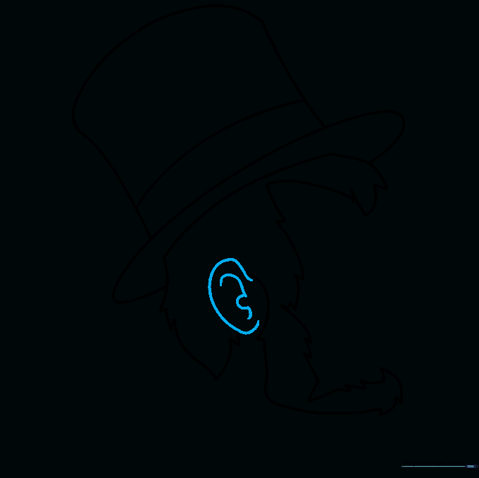 Detailed sketch of the ear with internal cartilage lines.