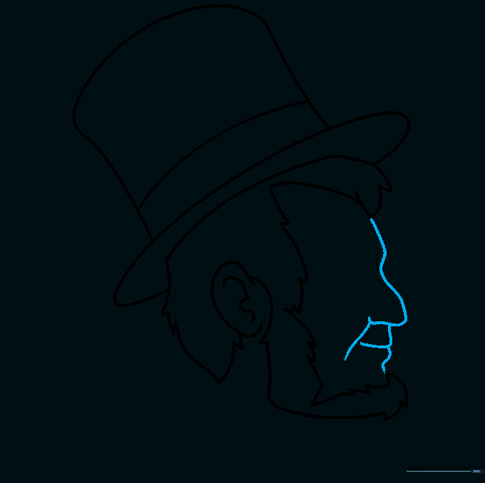 Drawing the facial profile including the forehead, nose, and lips.