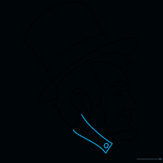 Sketching the shirt collar and button at the base of the neck.