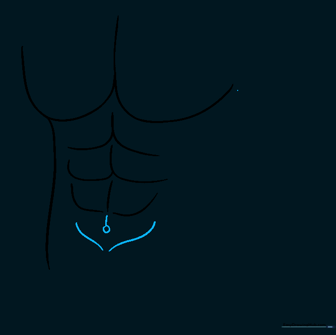 A small circle representing the belly button with V-shaped lines completing the lower abdomen.